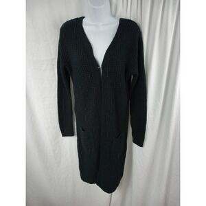 Ambiance Long Sleeve Double Pocket Open Front Cardigan Black Womens Size Small